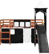 Kinderhochbett mit Turm Weiß & Schwarz 90x200 cm Kiefernholz