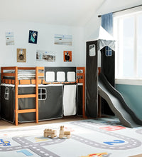 Kinderhochbett mit Turm Weiß & Schwarz 90x200 cm Kiefernholz