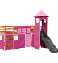 Kinderhochbett mit Turm Rosa 90x200 cm Massivholz Kiefer