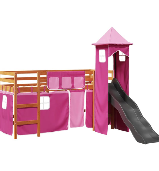 Kinderhochbett mit Turm Rosa 90x200 cm Massivholz Kiefer