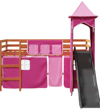 Kinderhochbett mit Turm Rosa 90x200 cm Massivholz Kiefer