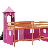 Kinderhochbett mit Turm Rosa 90x200 cm Massivholz Kiefer