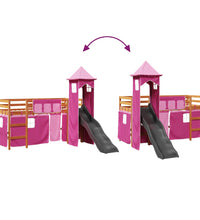Kinderhochbett mit Turm Rosa 90x200 cm Massivholz Kiefer