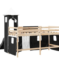 Kinderhochbett mit Turm Weiß & Schwarz 90x190 cm Kiefernholz