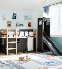 Kinderhochbett mit Turm Weiß & Schwarz 90x190 cm Kiefernholz