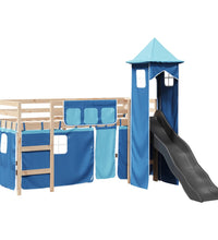 Kinderhochbett mit Turm Blau 90x190 cm Massivholz Kiefer