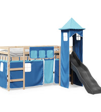 Kinderhochbett mit Turm Blau 90x190 cm Massivholz Kiefer