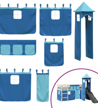Kinderhochbett mit Turm Blau 90x190 cm Massivholz Kiefer