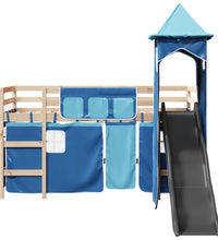 Kinderhochbett mit Turm Blau 90x190 cm Massivholz Kiefer