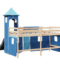 Kinderhochbett mit Turm Blau 90x190 cm Massivholz Kiefer