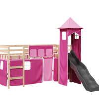 Kinderhochbett mit Turm Rosa 90x190 cm Massivholz Kiefer