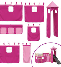 Kinderhochbett mit Turm Rosa 90x190 cm Massivholz Kiefer