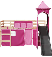 Kinderhochbett mit Turm Rosa 90x190 cm Massivholz Kiefer