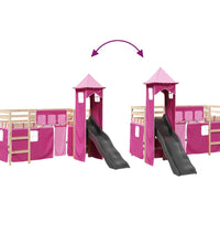 Kinderhochbett mit Turm Rosa 90x190 cm Massivholz Kiefer