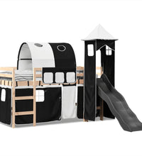Kinderhochbett mit Turm Weiß & Schwarz 80x200 cm Kiefernholz