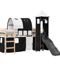 Kinderhochbett mit Turm Weiß & Schwarz 80x200 cm Kiefernholz