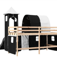 Kinderhochbett mit Turm Weiß & Schwarz 80x200 cm Kiefernholz