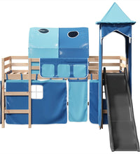 Kinderhochbett mit Turm Blau 80x200 cm Massivholz Kiefer