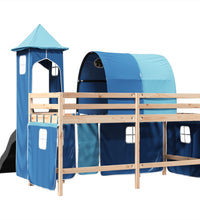 Kinderhochbett mit Turm Blau 80x200 cm Massivholz Kiefer
