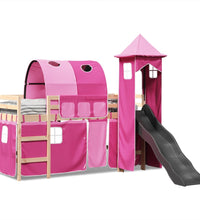 Kinderhochbett mit Turm Rosa 80x200 cm Massivholz Kiefer