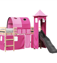 Kinderhochbett mit Turm Rosa 80x200 cm Massivholz Kiefer