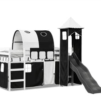 Kinderhochbett mit Turm Weiß & Schwarz 80x200 cm Kiefernholz