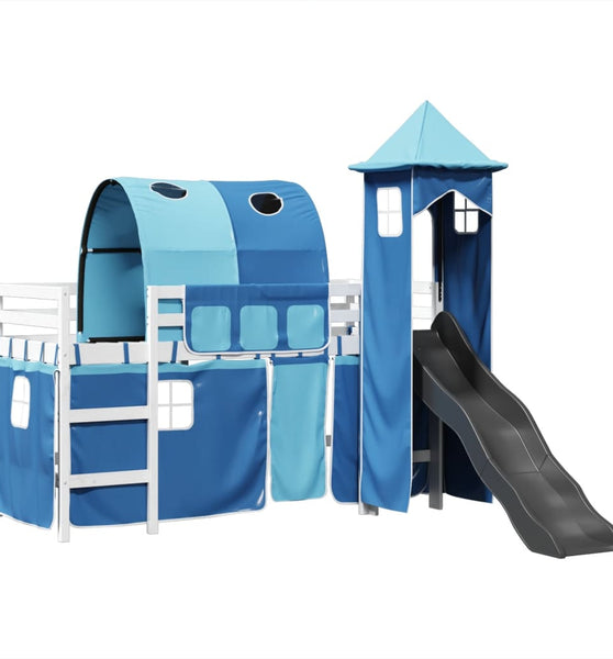 Kinderhochbett mit Turm Blau 80x200 cm Massivholz Kiefer