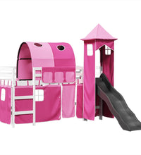 Kinderhochbett mit Turm Rosa 80x200 cm Massivholz Kiefer