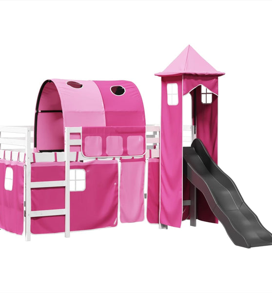 Kinderhochbett mit Turm Rosa 80x200 cm Massivholz Kiefer