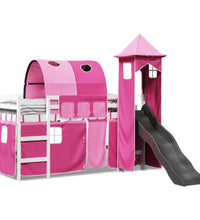 Kinderhochbett mit Turm Rosa 80x200 cm Massivholz Kiefer