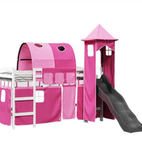 Kinderhochbett mit Turm Rosa 80x200 cm Massivholz Kiefer