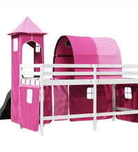 Kinderhochbett mit Turm Rosa 80x200 cm Massivholz Kiefer