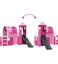 Kinderhochbett mit Turm Rosa 80x200 cm Massivholz Kiefer