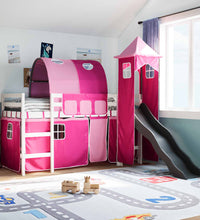 Kinderhochbett mit Turm Rosa 80x200 cm Massivholz Kiefer