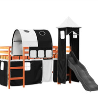 Kinderhochbett mit Turm Weiß & Schwarz 80x200 cm Kiefernholz