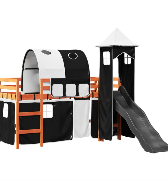 Kinderhochbett mit Turm Weiß & Schwarz 80x200 cm Kiefernholz