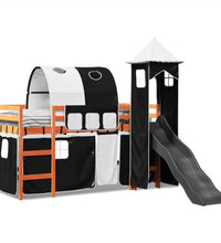 Kinderhochbett mit Turm Weiß & Schwarz 80x200 cm Kiefernholz