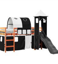 Kinderhochbett mit Turm Weiß & Schwarz 80x200 cm Kiefernholz