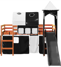 Kinderhochbett mit Turm Weiß & Schwarz 80x200 cm Kiefernholz