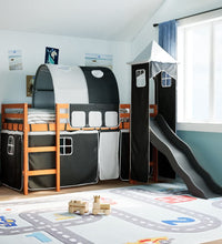 Kinderhochbett mit Turm Weiß & Schwarz 80x200 cm Kiefernholz