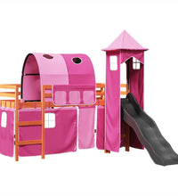 Kinderhochbett mit Turm Rosa 80x200 cm Massivholz Kiefer