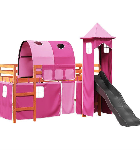 Kinderhochbett mit Turm Rosa 80x200 cm Massivholz Kiefer