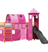 Kinderhochbett mit Turm Rosa 80x200 cm Massivholz Kiefer