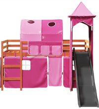 Kinderhochbett mit Turm Rosa 80x200 cm Massivholz Kiefer