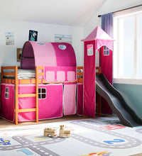 Kinderhochbett mit Turm Rosa 80x200 cm Massivholz Kiefer