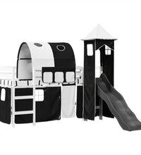 Kinderhochbett mit Turm Weiß & Schwarz 90x200 cm Kiefernholz