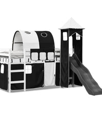 Kinderhochbett mit Turm Weiß & Schwarz 90x200 cm Kiefernholz