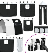 Kinderhochbett mit Turm Weiß & Schwarz 90x200 cm Kiefernholz