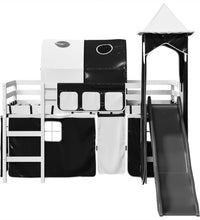 Kinderhochbett mit Turm Weiß & Schwarz 90x200 cm Kiefernholz