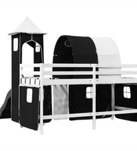 Kinderhochbett mit Turm Weiß & Schwarz 90x200 cm Kiefernholz